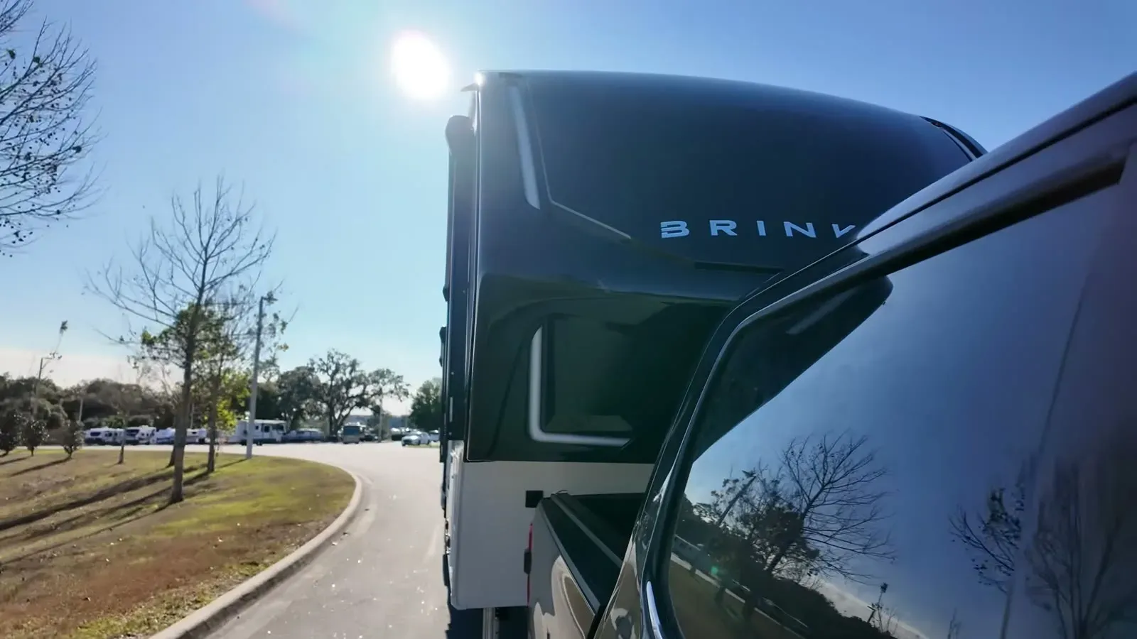 Our Brinkley fifth wheel set up at a campground
