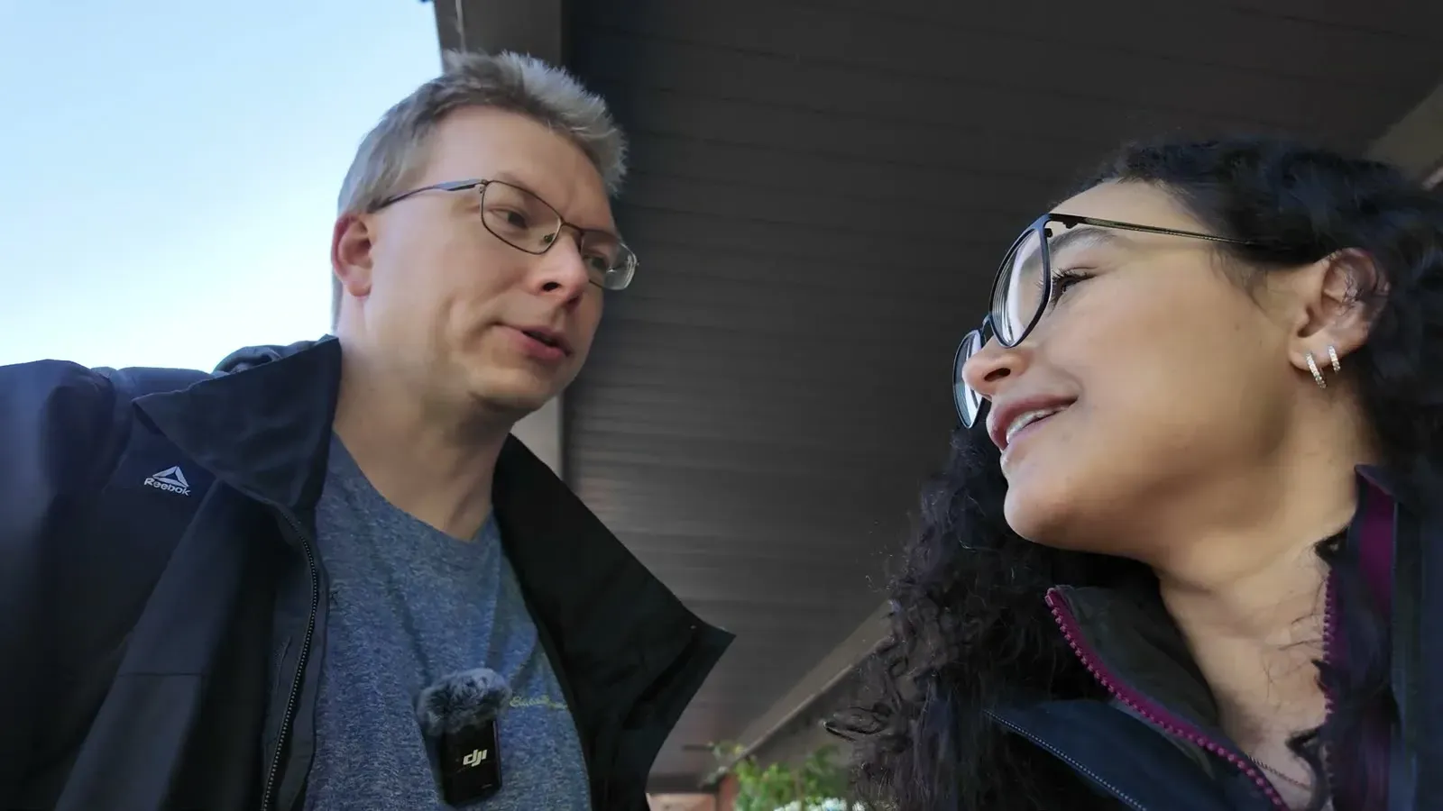Fabiola making her case to Nathan under a covered walkway while we argued about where to eat.