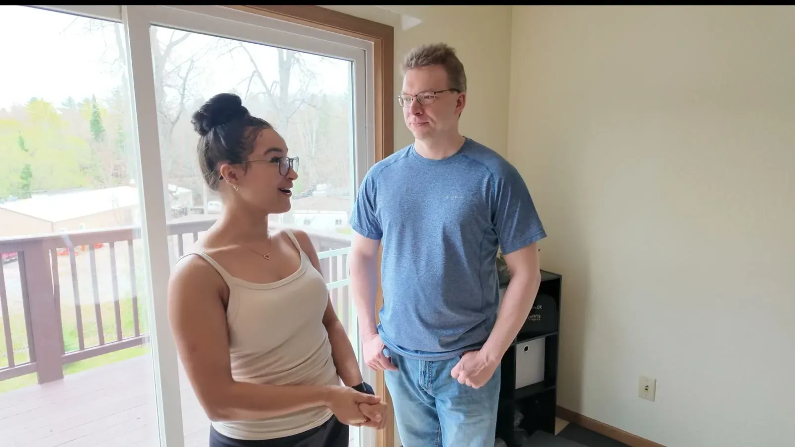 Nathan and Fabiola at home talking through the eight-day route before loading up the car.