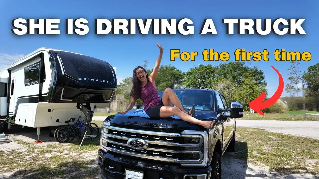 Driving a Ford 350 truck for the first time at our Florida Boondocking Campground