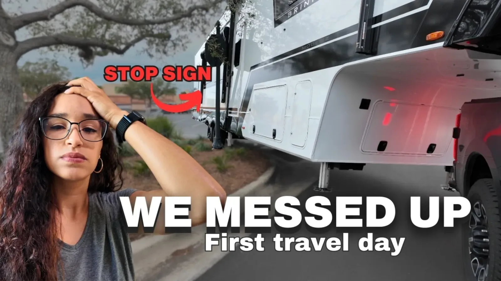 Nathan and Fabiola on their stressful first RV travel day with their Brinkley fifth wheel