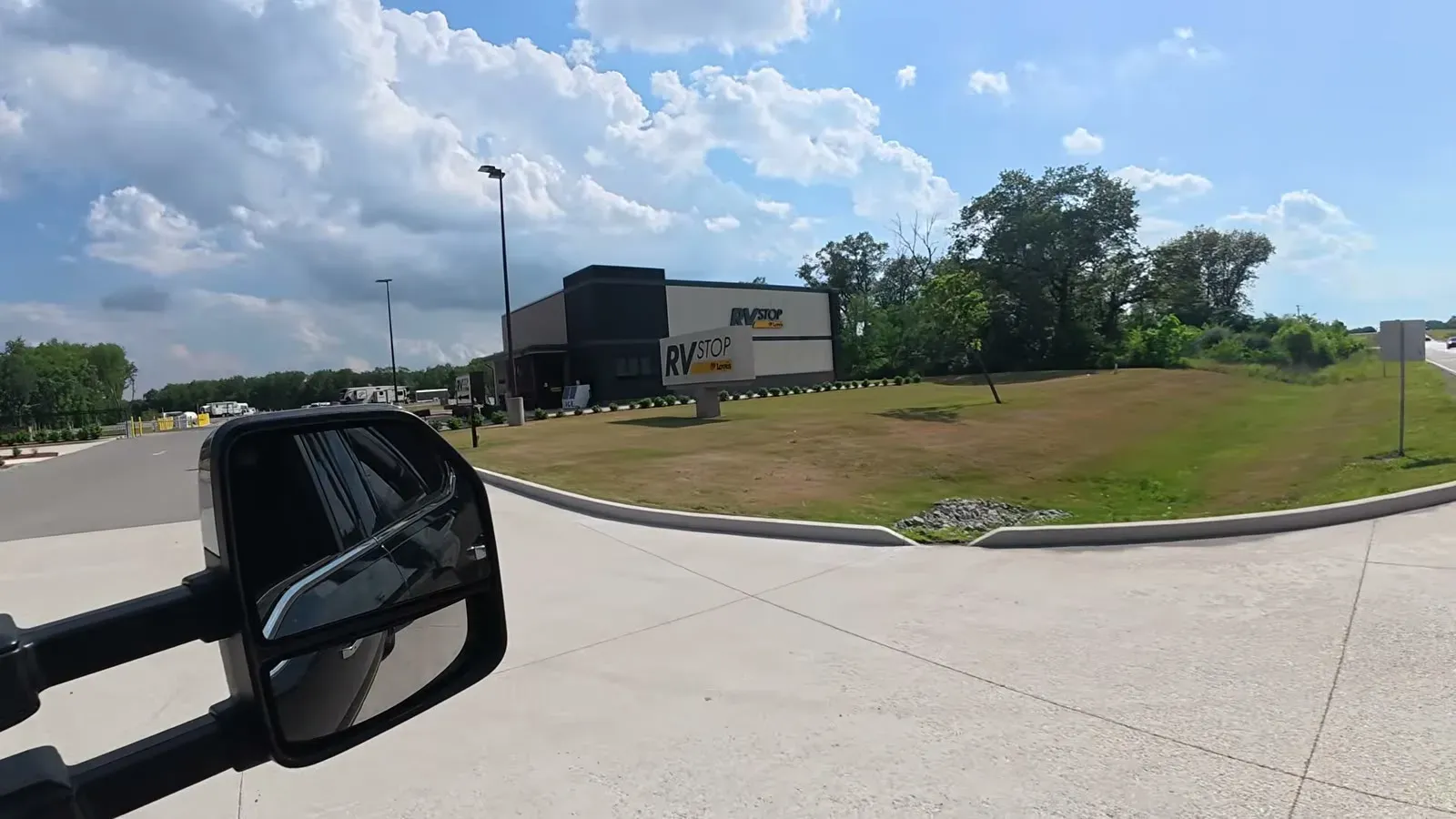 The entrance to the Love's RV Stop with the main building ahead
