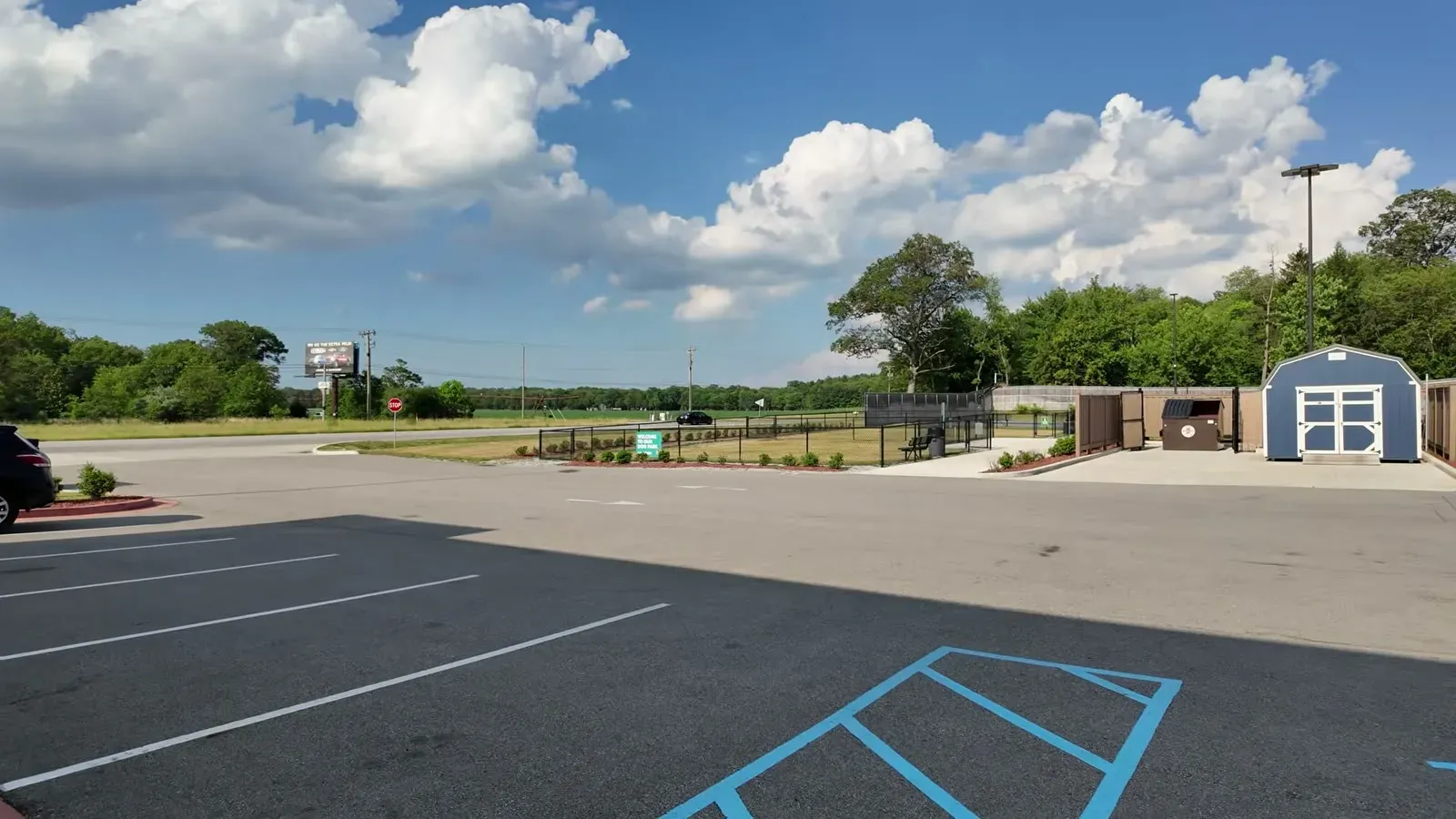 The fenced dog park at the Love's RV Stop